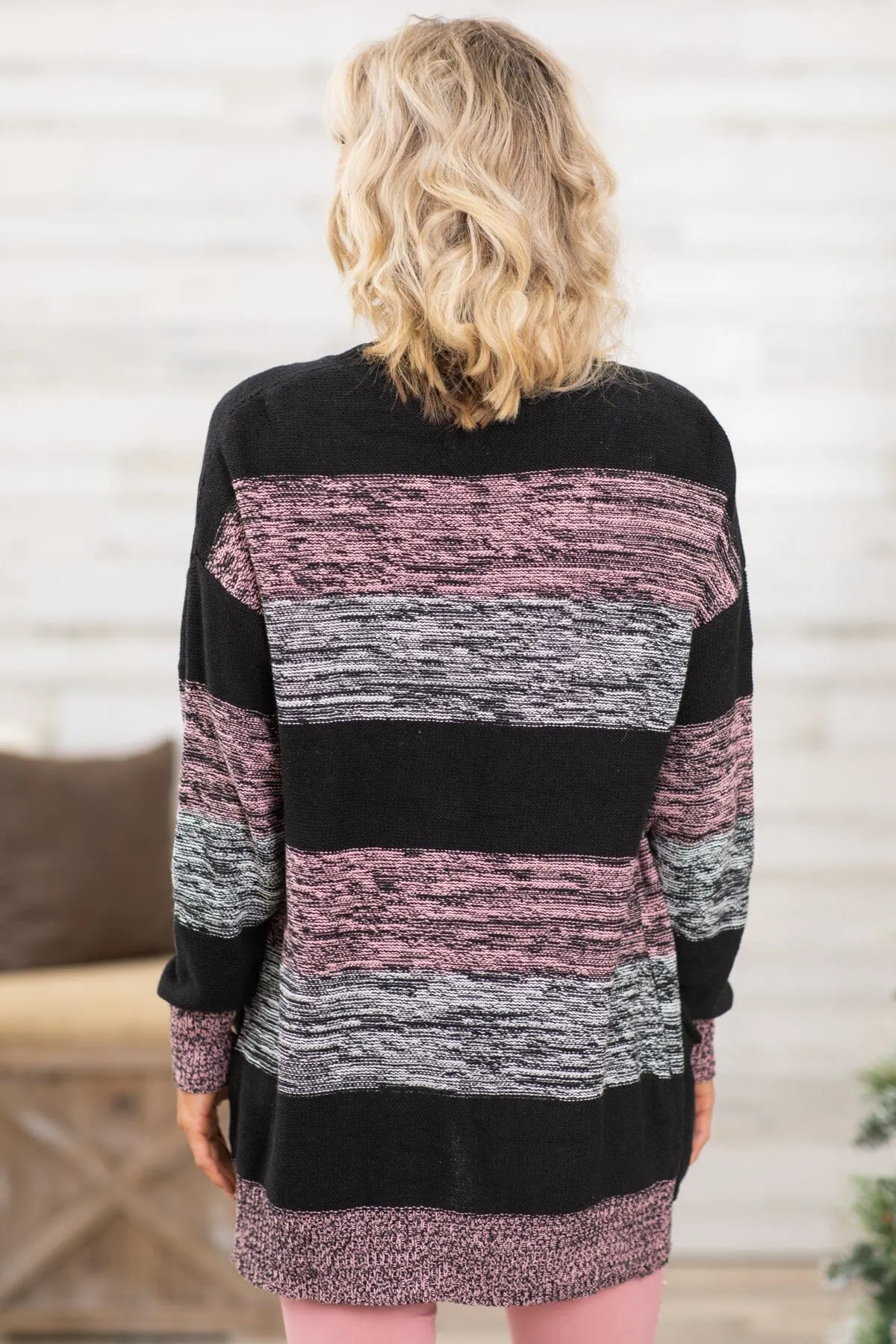 Black and Pink Melange Colorblock Cardigan