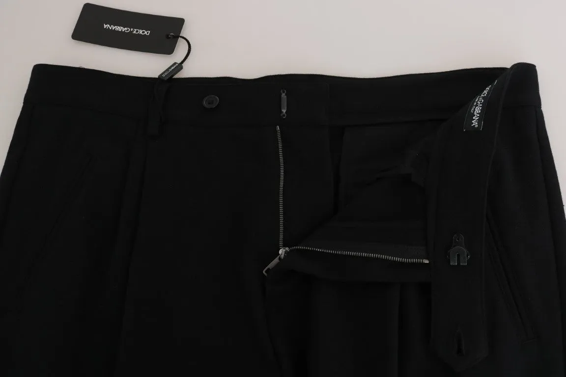 Black Cotton Cropped Stretch Trousers Pants