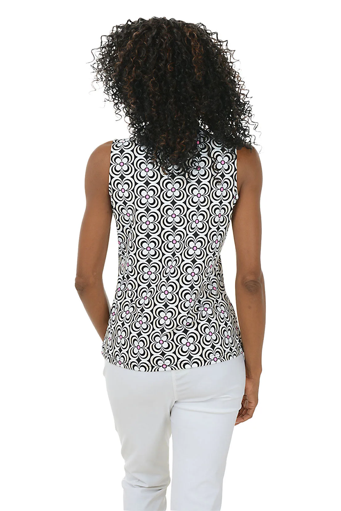 Black Optical Daisy UPF50  Sleeveless Zip Top