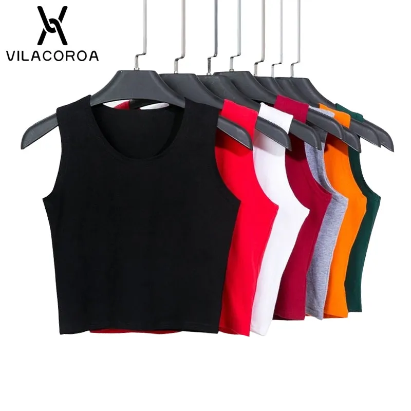 Black Round Neck Sleeveless Harajuku Women's T-shirt Cotton Crop Top Women's Shirt Girls Lady Tee Tops Streetwear Camiseta Mujer