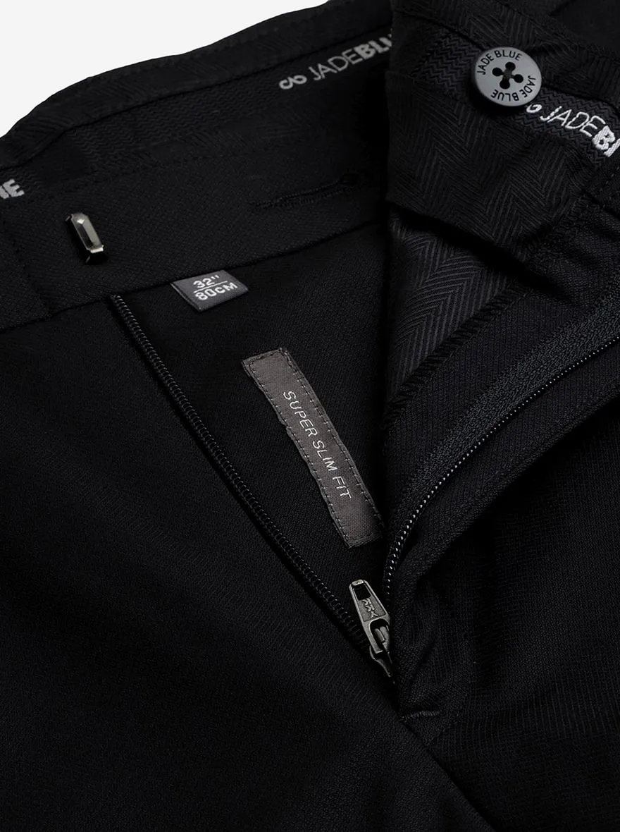 Black Solid Super Slim Fit Formal Trouser | JadeBlue