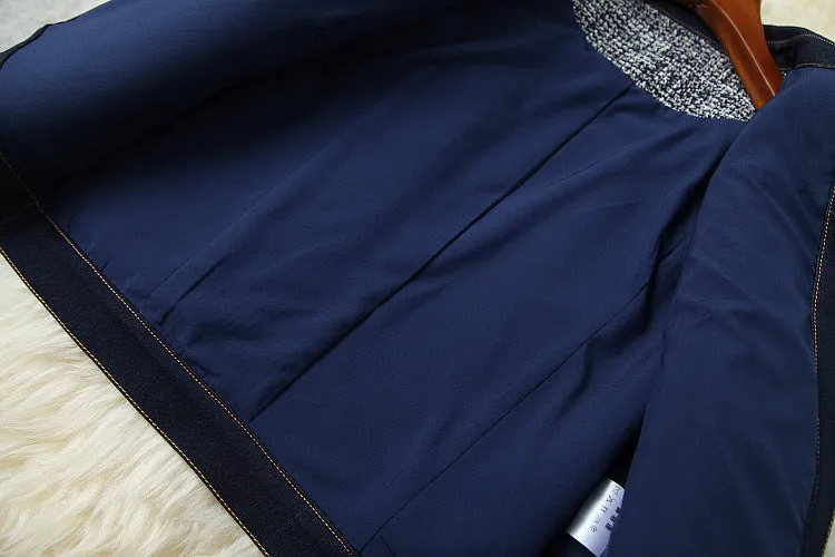 Blue Splicing Denim Single-breasted Coat Skirt Two-piece Set