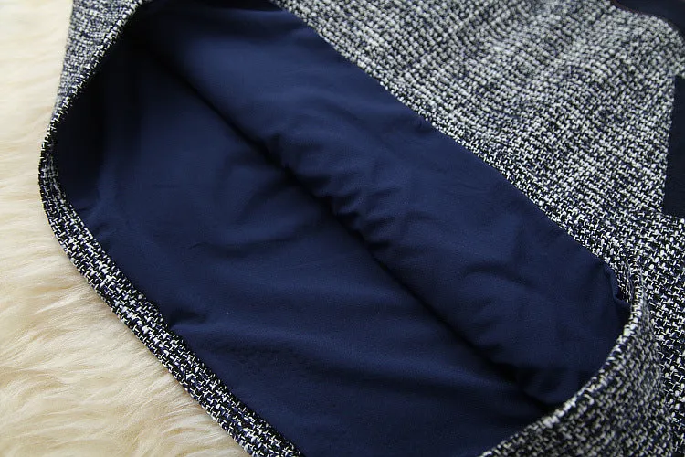 Blue Splicing Denim Single-breasted Coat Skirt Two-piece Set