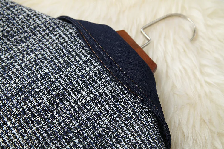 Blue Splicing Denim Single-breasted Coat Skirt Two-piece Set