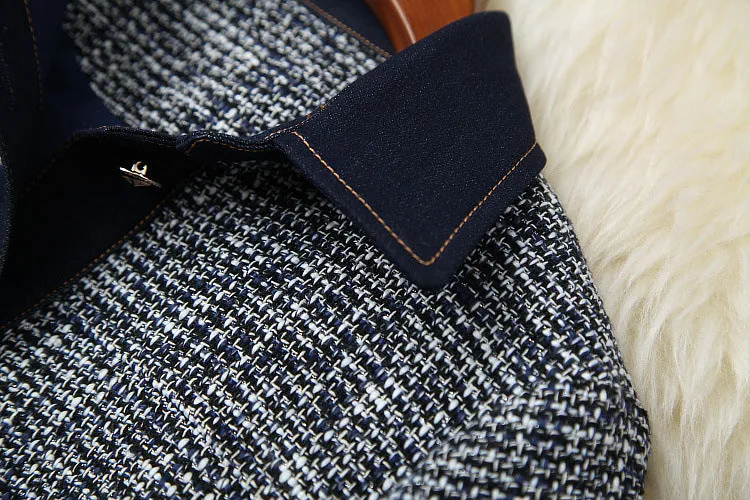Blue Splicing Denim Single-breasted Coat Skirt Two-piece Set