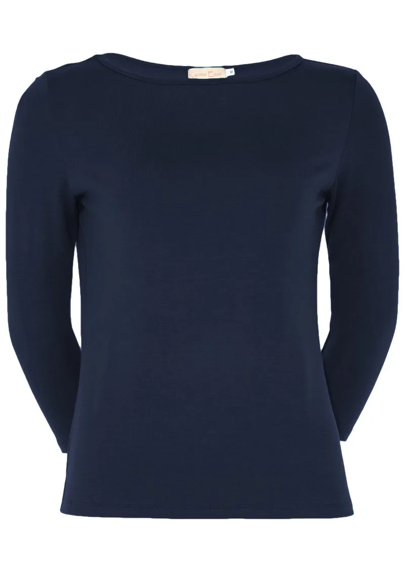 Boat Neck Top Navy Blue