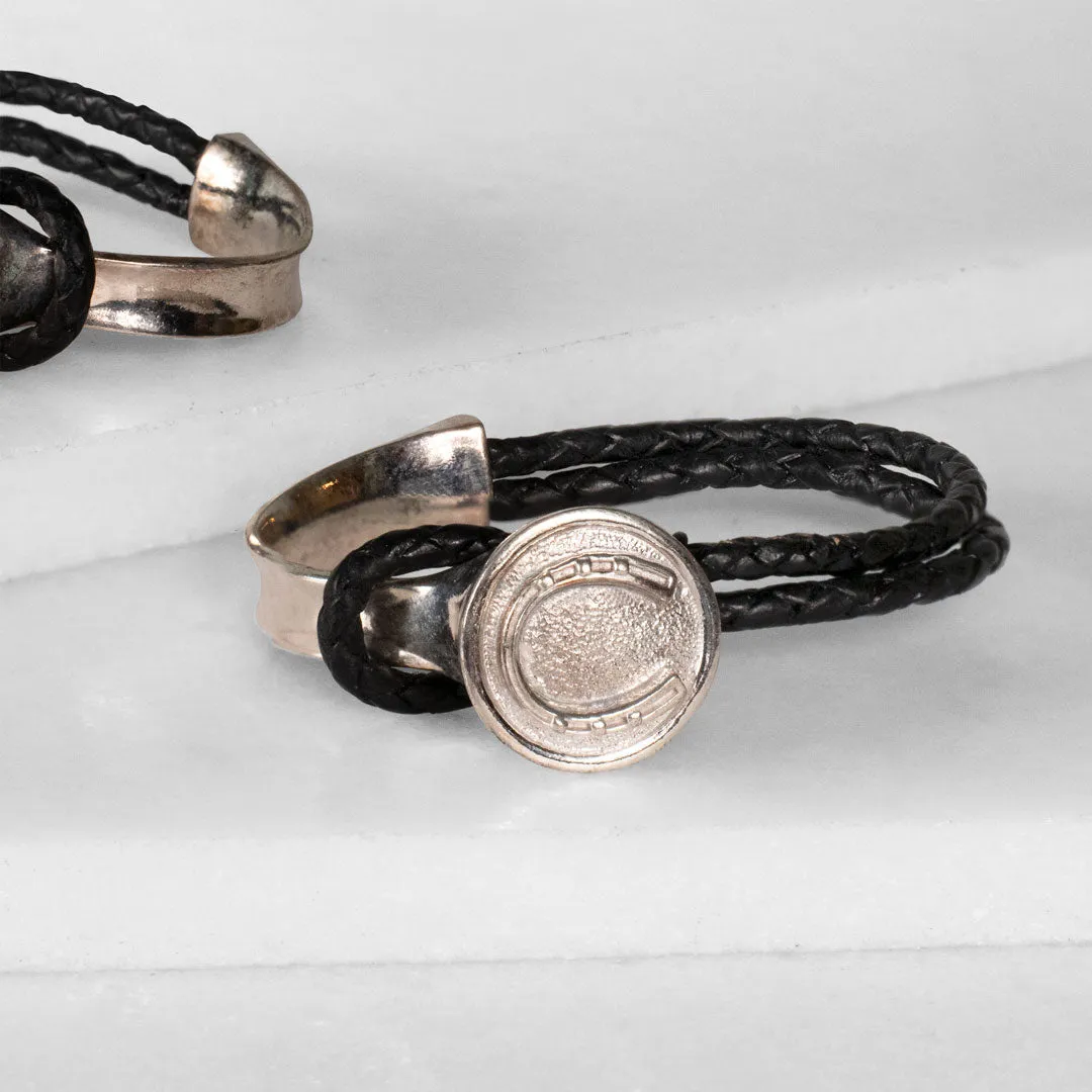 Bosal - Sterling Silver on Brass w/Black Leather Horseshoe Bracelet