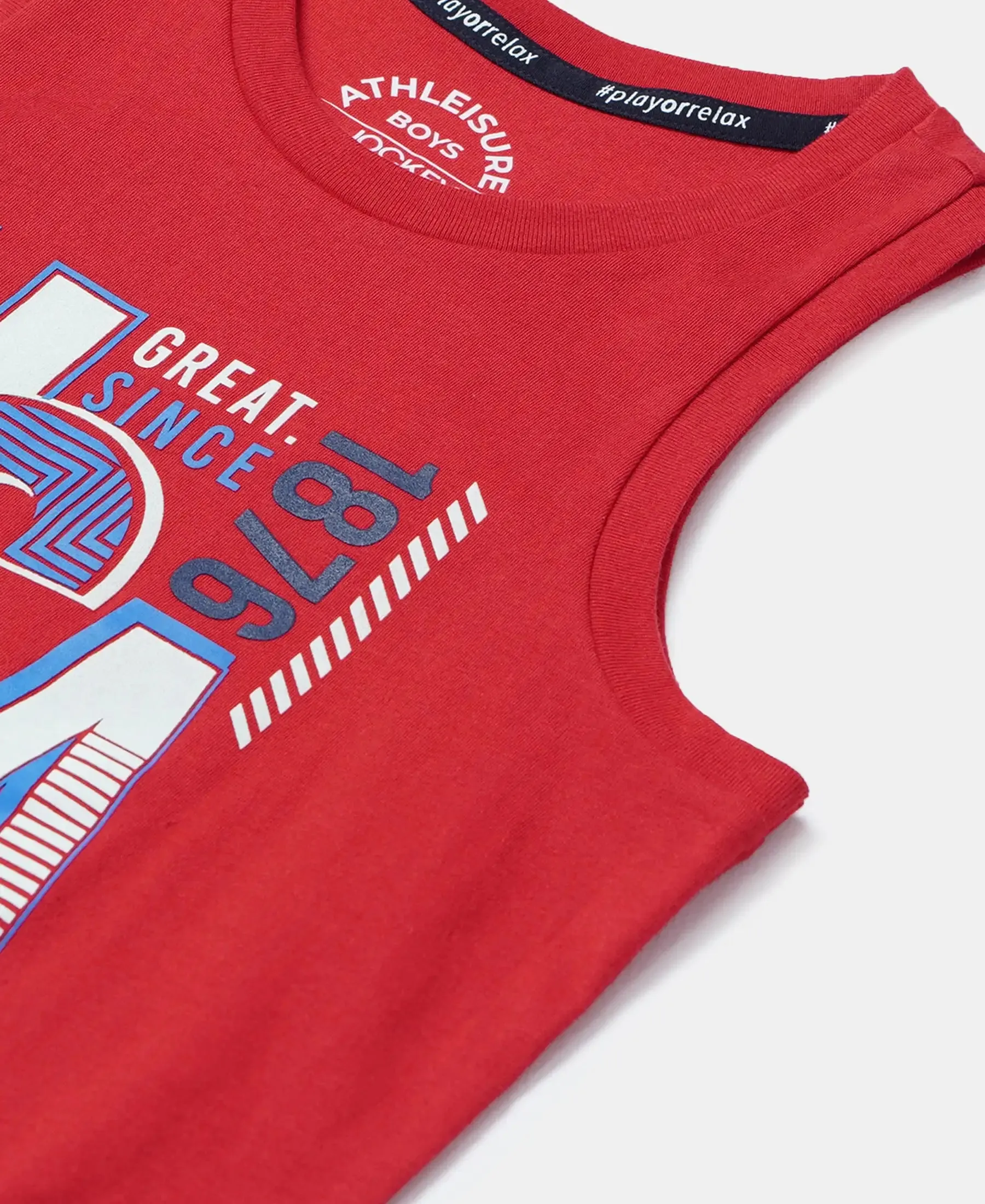 Boy's Super Combed Cotton Graphic Printed Tank Top - Team Red Printed