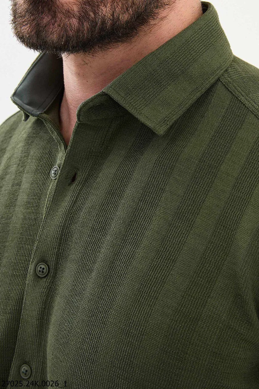 Brabion James Khaki Slim Fit Striped Cotton Shirt – Perfect for Every Occasion