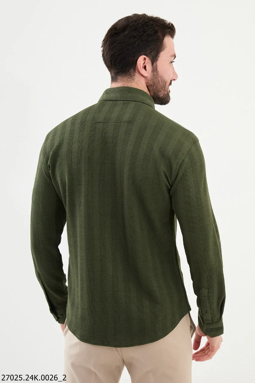 Brabion James Khaki Slim Fit Striped Cotton Shirt – Perfect for Every Occasion