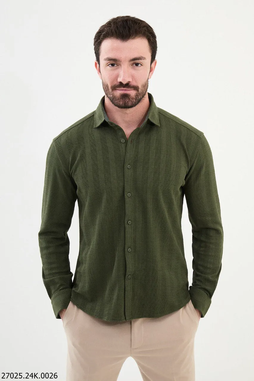 Brabion James Khaki Slim Fit Striped Cotton Shirt – Perfect for Every Occasion