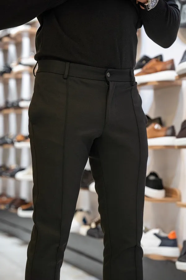 Brabion Lance Black Slim Fit Striped Pants