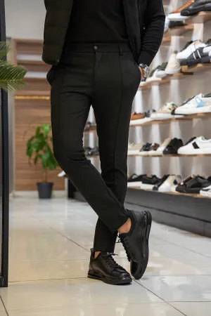 Brabion Lance Black Slim Fit Striped Pants