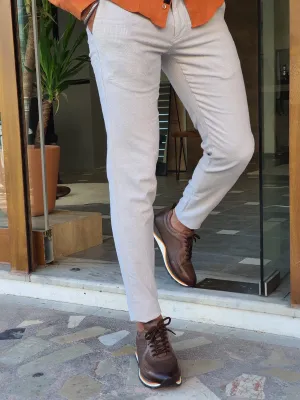 Bristol Beige Slim Fit Plaid Cotton Pants