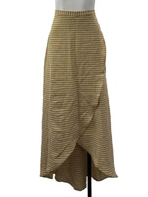 Brown Checkered Ruffle Edge Skirt