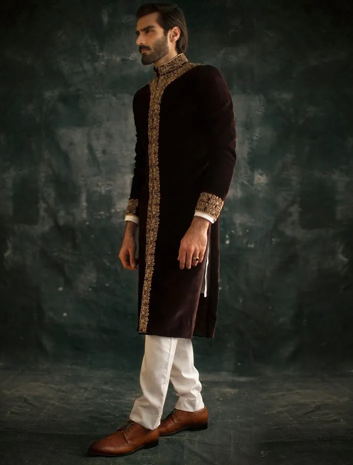 Brown Mens Pakistani Sherwani for Wedding Wear #GN919