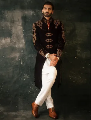 Brown Pakistani Sherwani for Groom Wedding Wear #GN918
