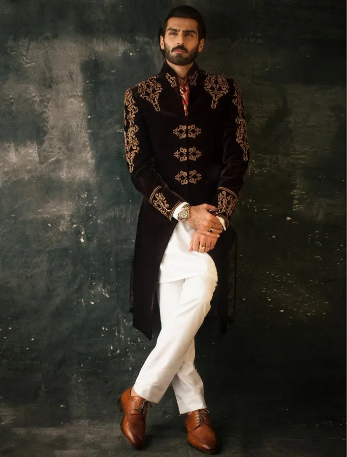 Brown Pakistani Sherwani for Groom Wedding Wear #GN918