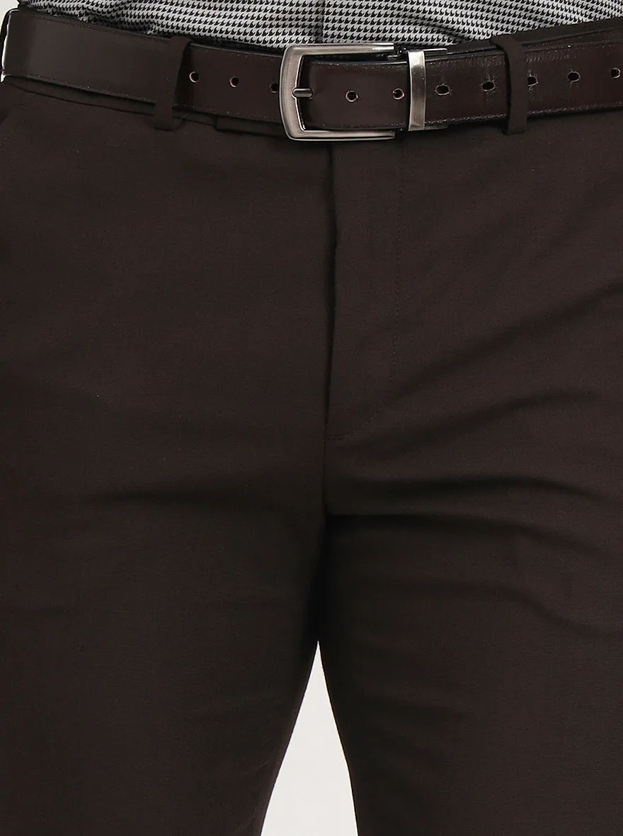 Brown Solid Slim Fit Formal Trouser | Greenfibre