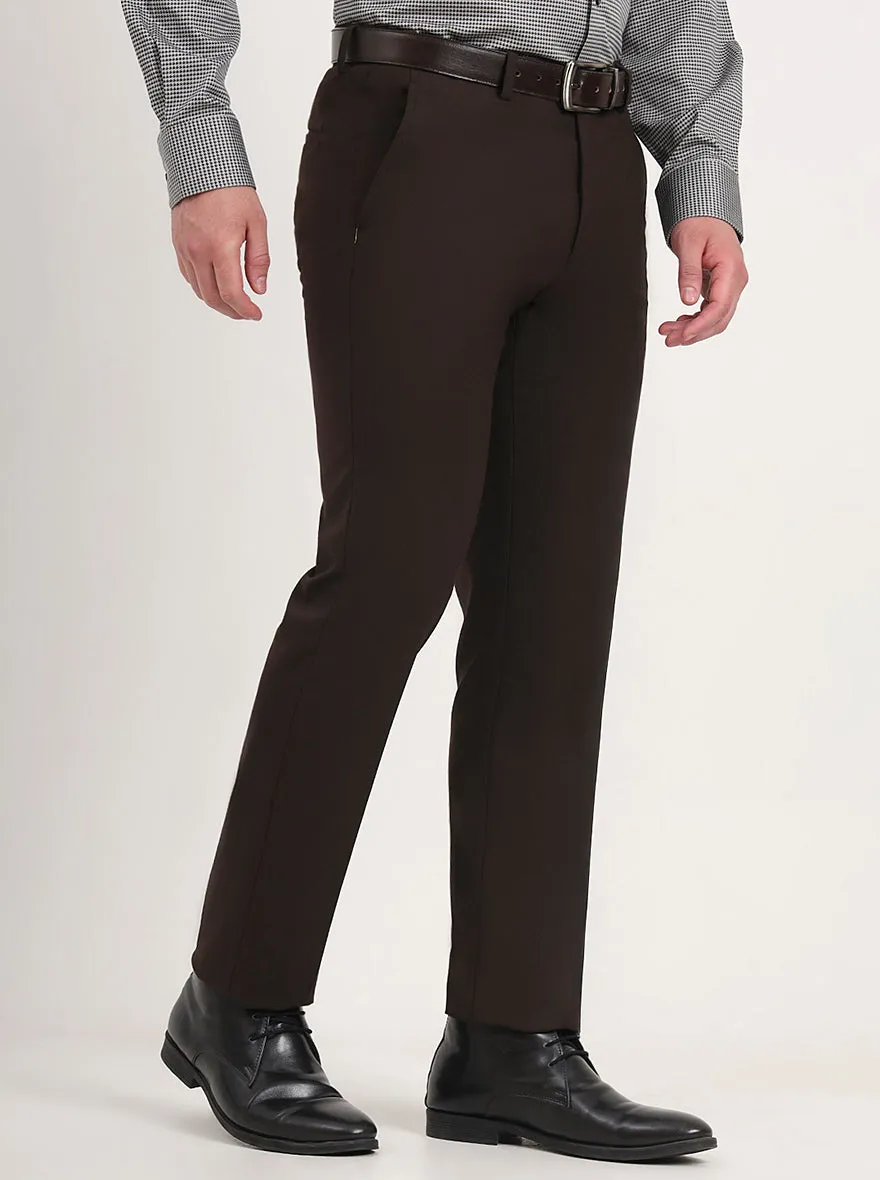 Brown Solid Slim Fit Formal Trouser | Greenfibre