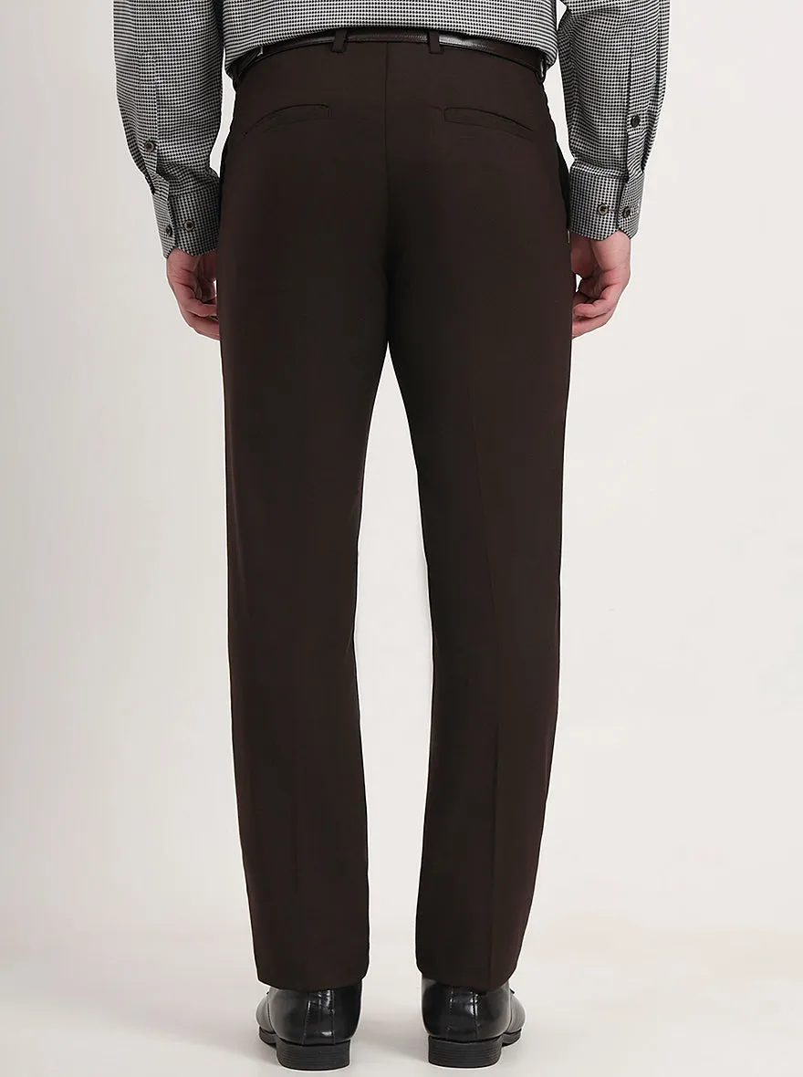 Brown Solid Slim Fit Formal Trouser | Greenfibre