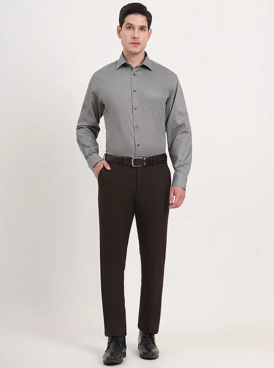Brown Solid Slim Fit Formal Trouser | Greenfibre