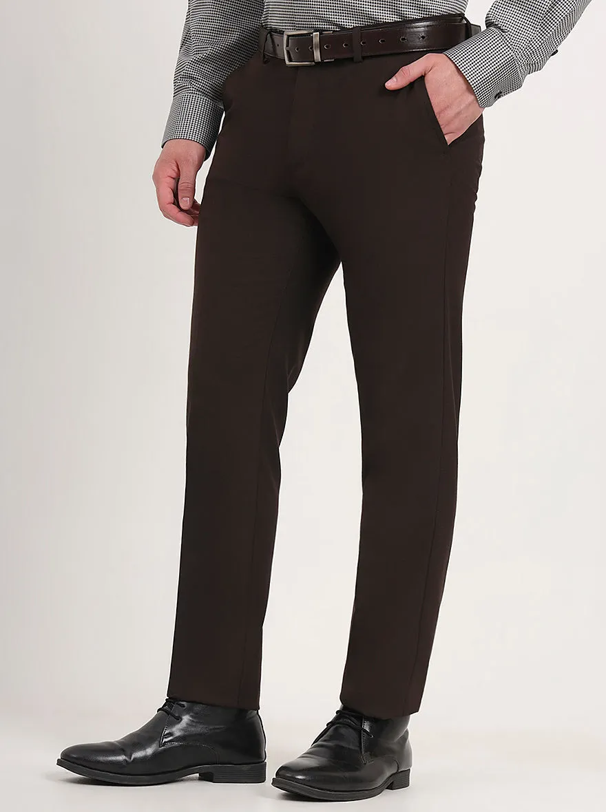 Brown Solid Slim Fit Formal Trouser | Greenfibre