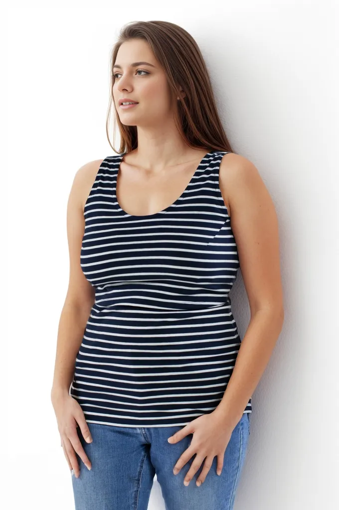 Bshirt Nursing Vest - Twin Pack -Black & Navy/White Stripe