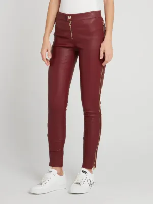 Burgundy Leather Slim Trousers