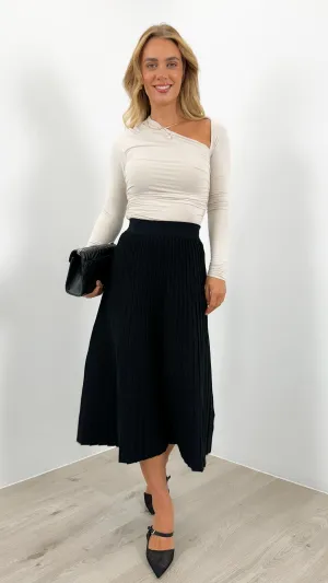 CAMBERWELL KNIT PLEAT SKIRT - BLACK