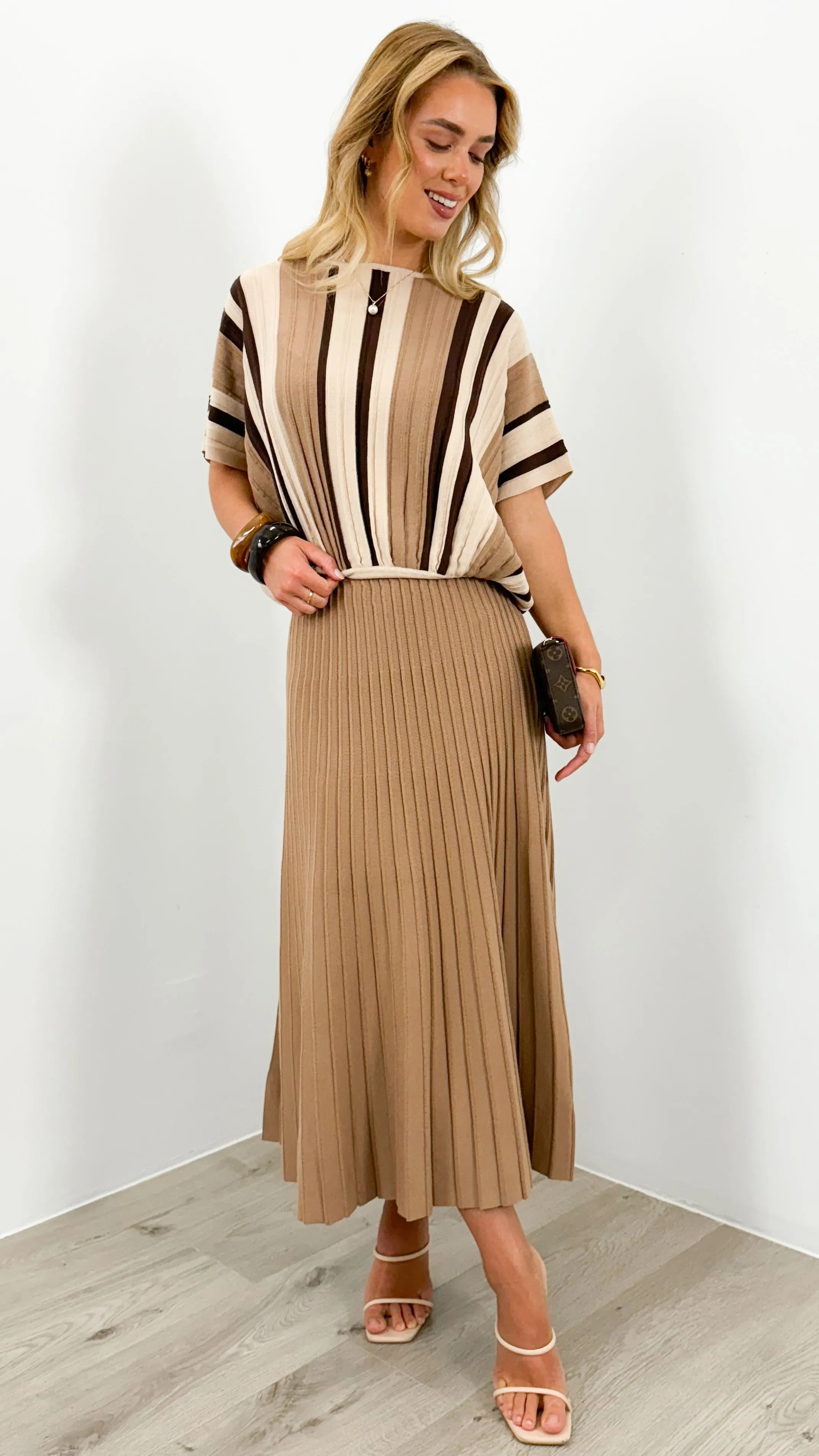 CAMBERWELL KNIT PLEAT SKIRT - ESPRESS0
