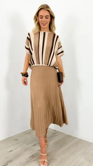 CAMBERWELL KNIT PLEAT SKIRT - ESPRESS0