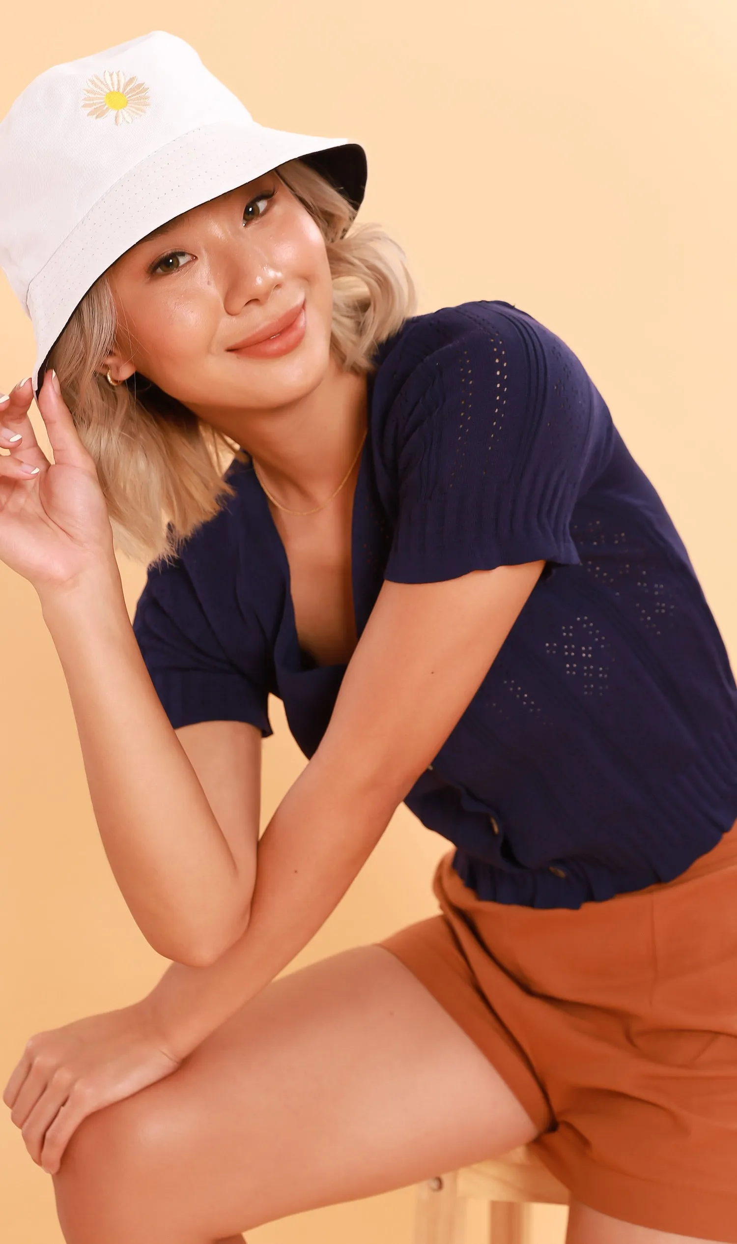 CAMILLE Button-Down Eyelet Cardi (Navy)