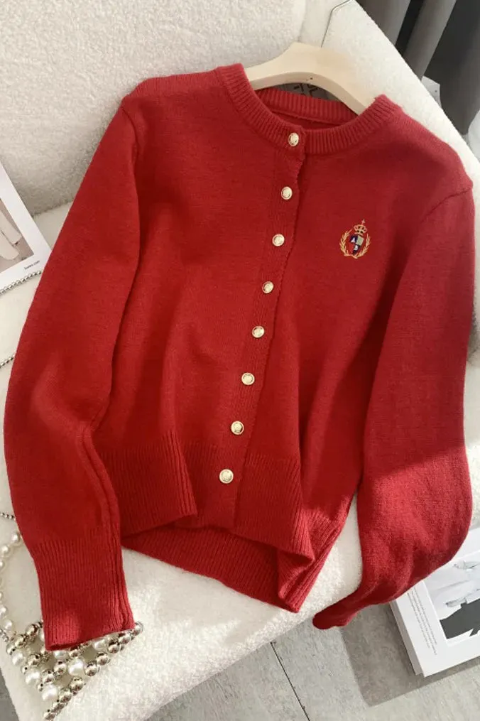 Cardigans Embroidery O-neck Long Sleeve Single-breasted Casual Knitted Lady Sweater Tops