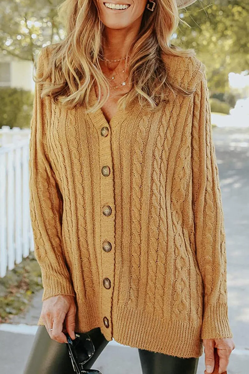 Casual Solid Buttons V Neck Cardigans(5 Colors)