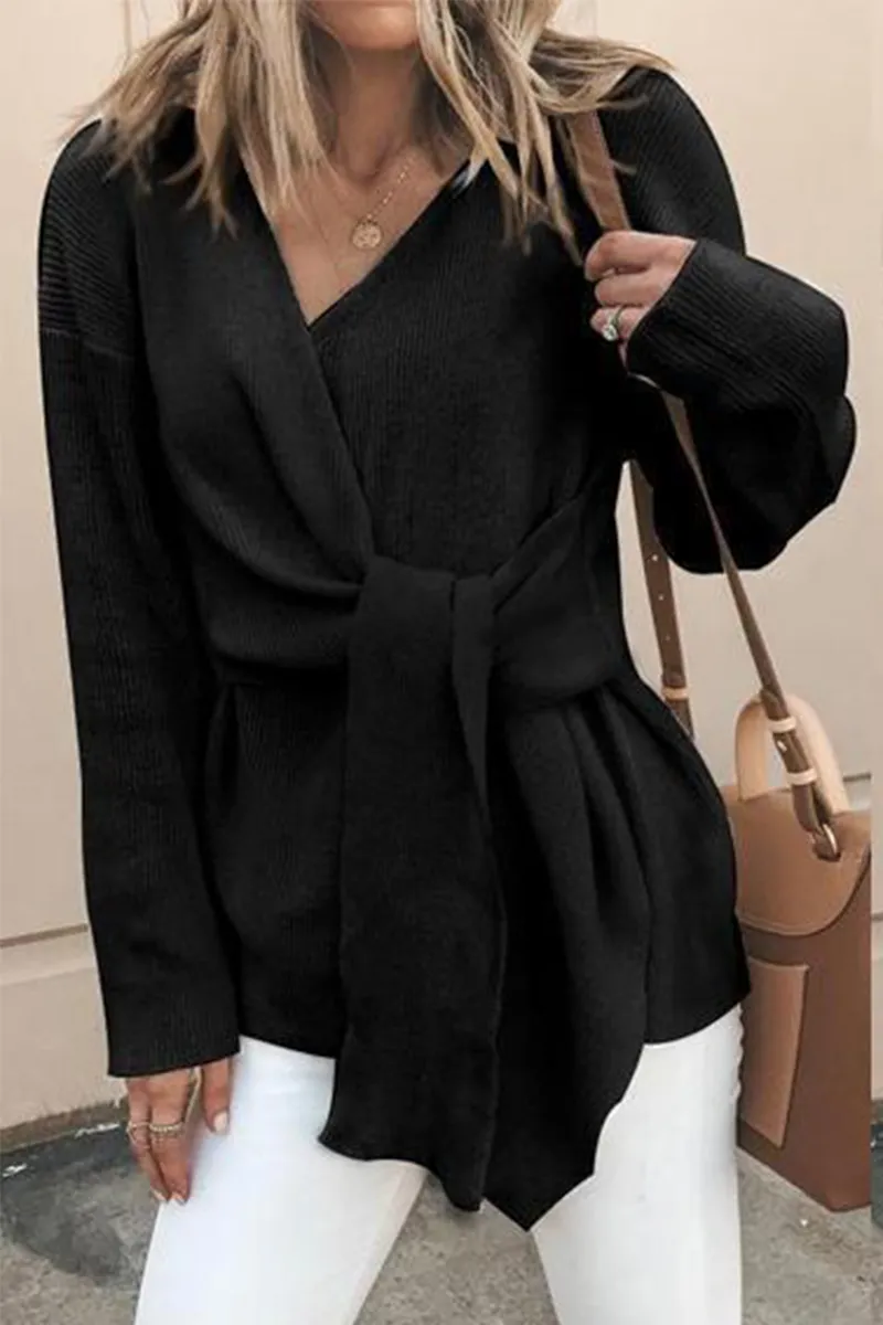 Casual Solid Patchwork V Neck Cardigans(4 Colors)