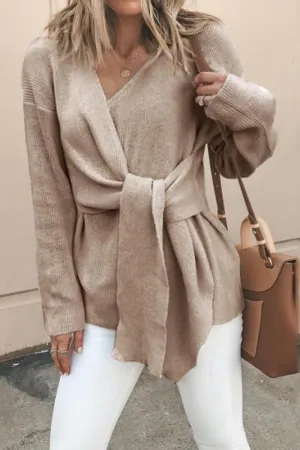Casual Solid Patchwork V Neck Cardigans(4 Colors)