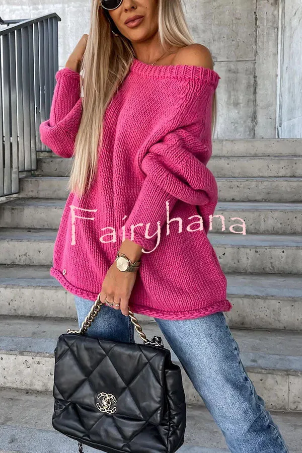 Casual Street Atmosphere Knit Wide Neck Loose Sweater