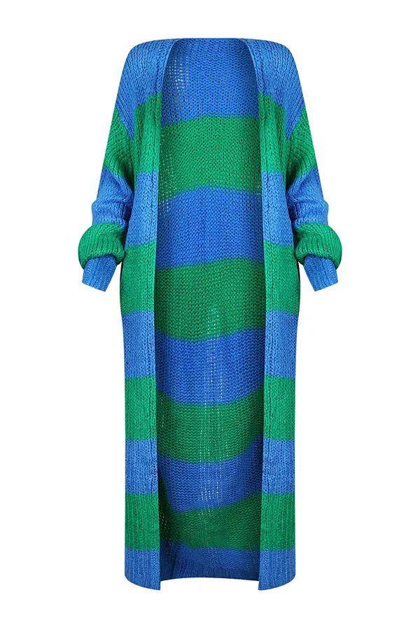 Casual Two Tone Striped Long Cardigan