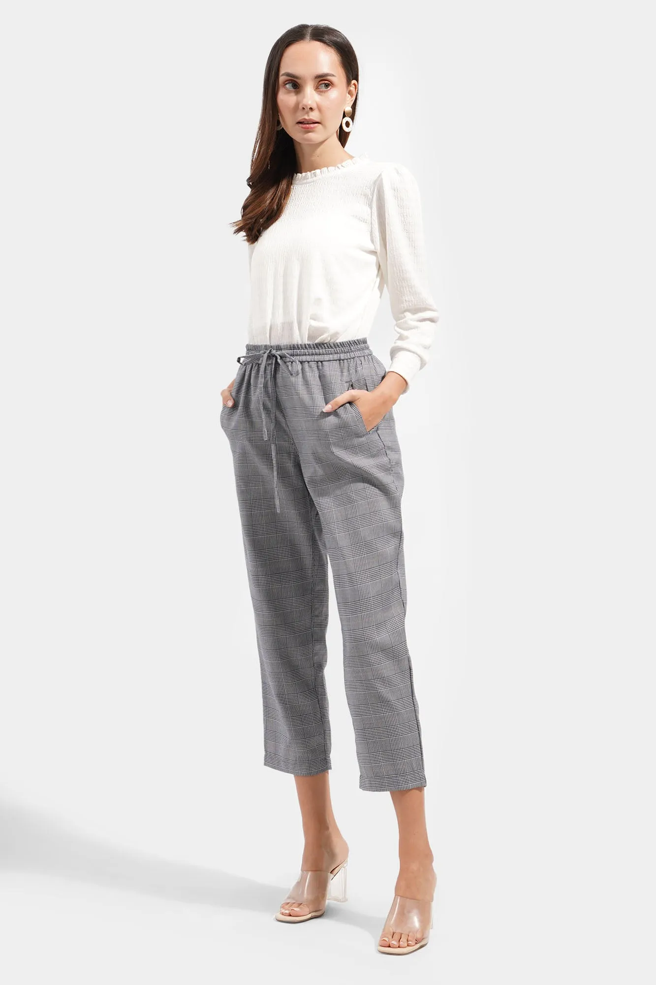 Checkered Drawstring Ankle Length Cozy Pants