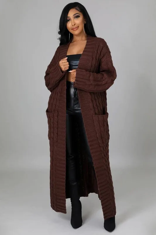 Chic Pink or Brown Maxi Knit Cardigan