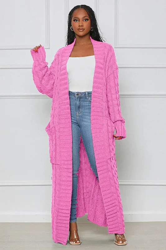 Chic Pink or Brown Maxi Knit Cardigan