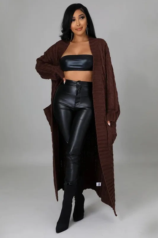 Chic Pink or Brown Maxi Knit Cardigan