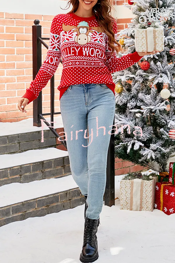 Christmas Print Crew Neck Long Sleeve Sweater