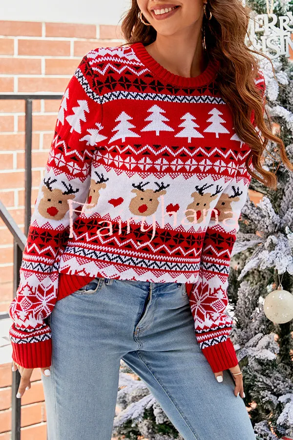 Christmas Print Crew Neck Long Sleeve Sweater