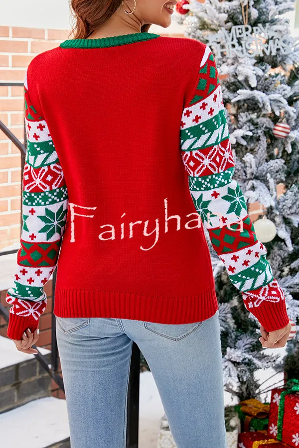 Christmas Print Crew Neck Long Sleeve Sweater