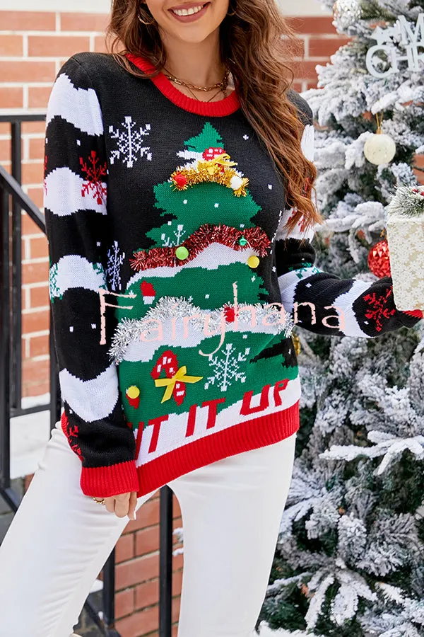 Christmas Print Crew Neck Long Sleeve Sweater