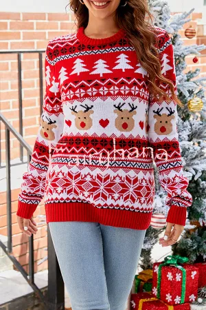 Christmas Print Crew Neck Long Sleeve Sweater