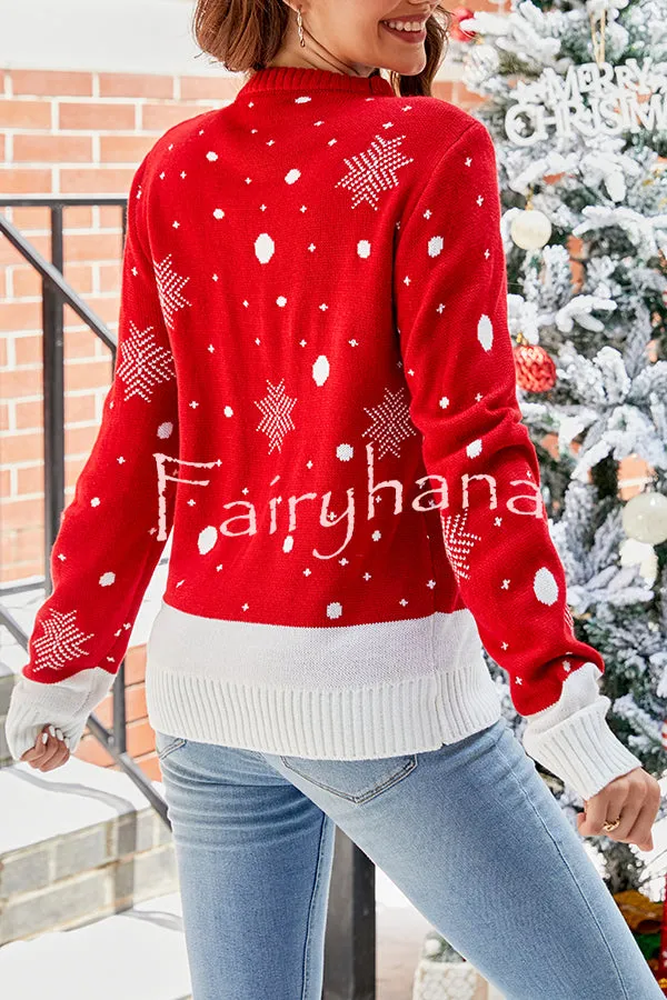 Christmas Print Crew Neck Long Sleeve Sweater