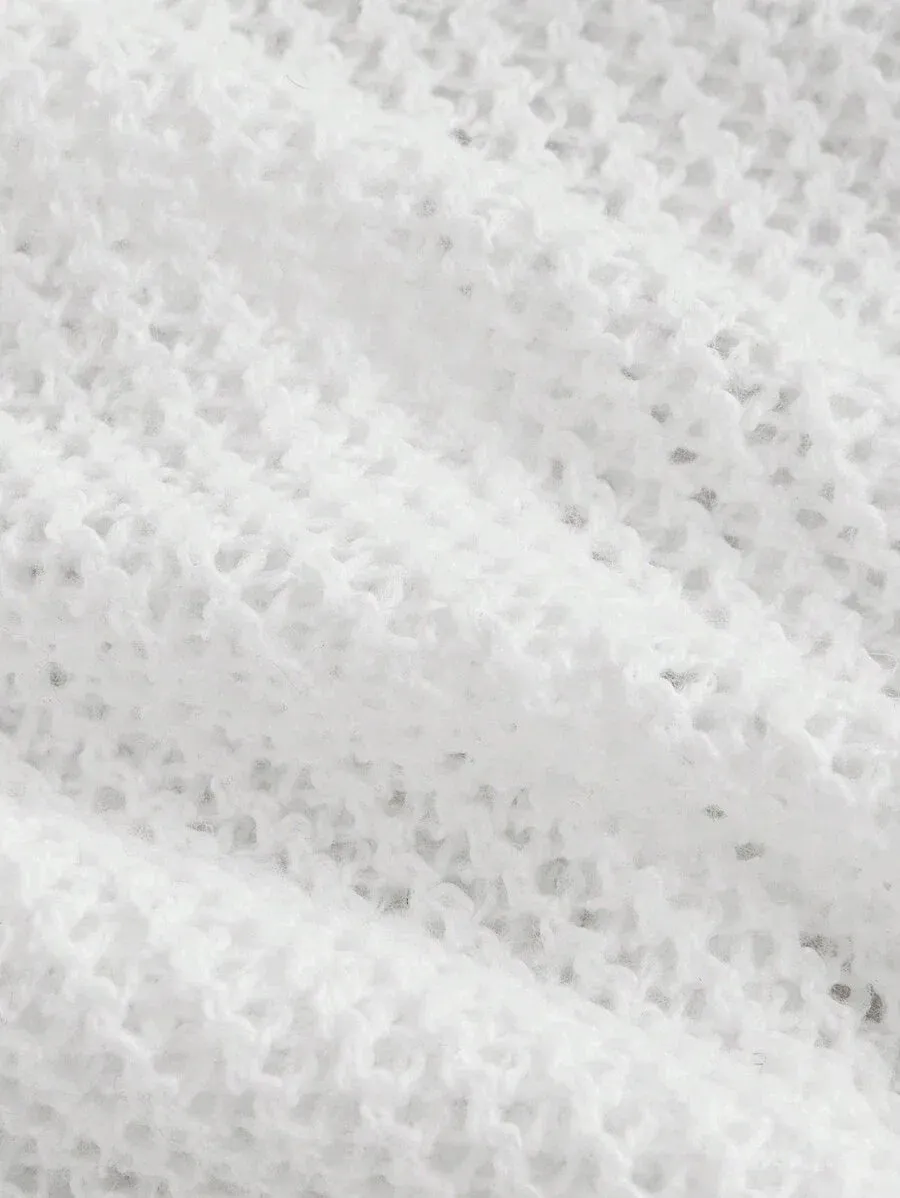 Clementina Crochet Knit Bell Sleeve Cardigan in White